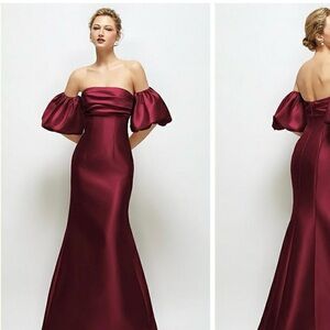 ALFRED SUNG Burgundy Off-Shoulder Wedding Dress